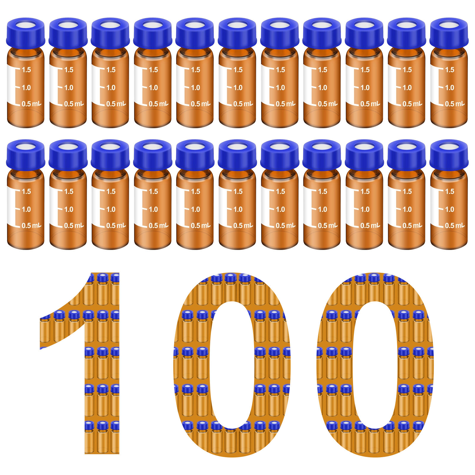 100pcs 1.5ml amber glass HPLC vials with graduations and writing patch