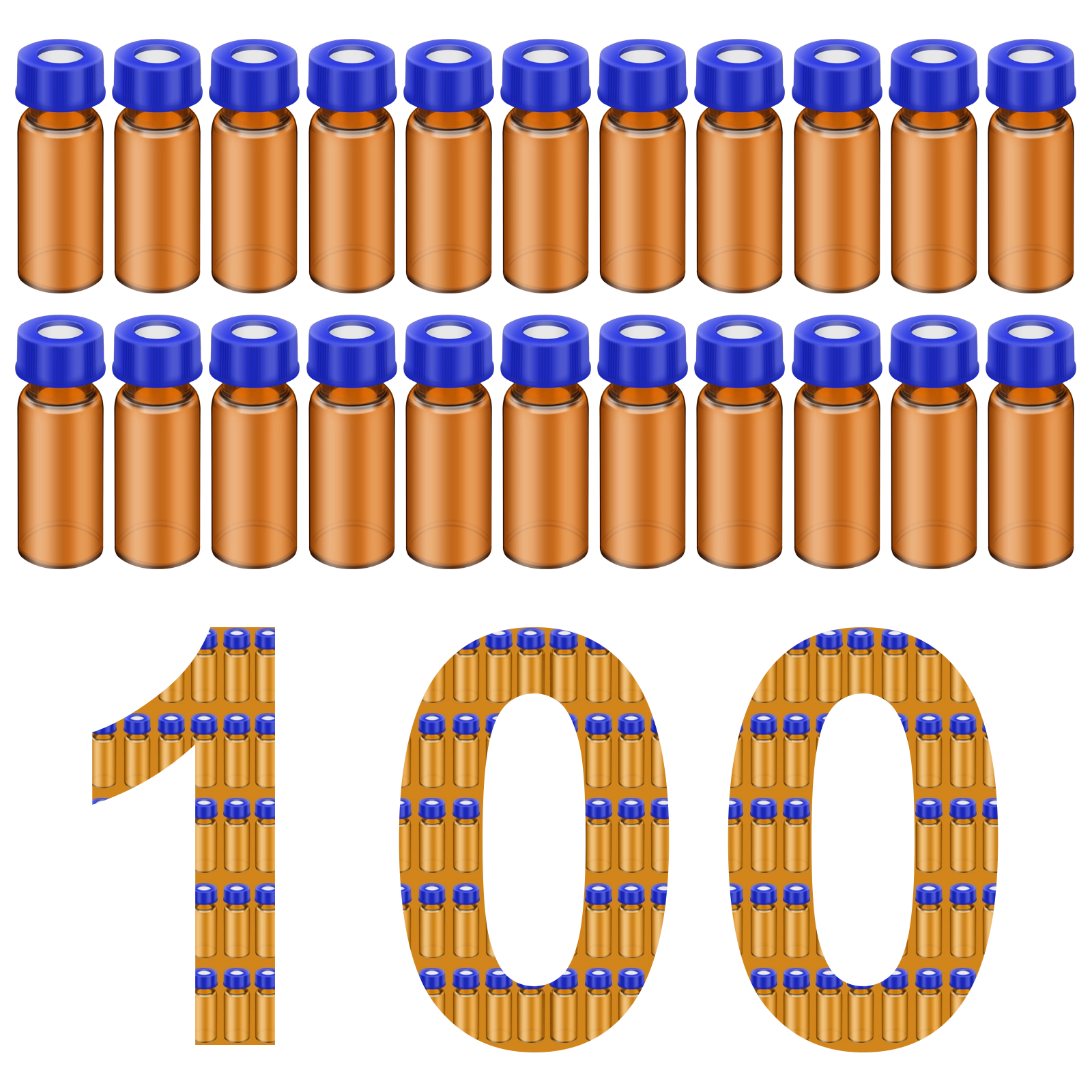 100pcs 1.5ml amber glass HPLC vials without graduations plain surface