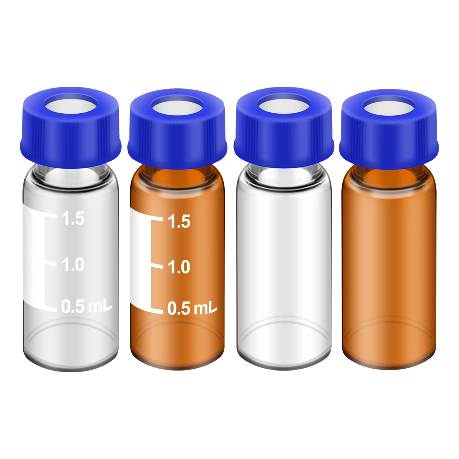 1.5ml clear and amber glass autosampler vials with 9mm screw caps