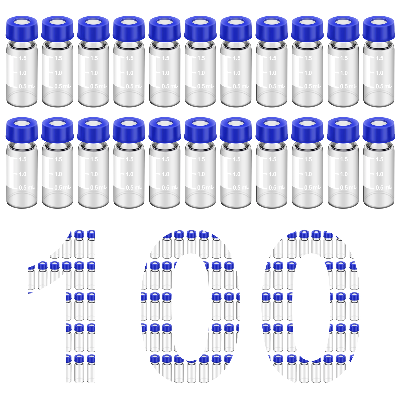 100pcs 1.5ml clear glass HPLC vials with graduations and writing patch