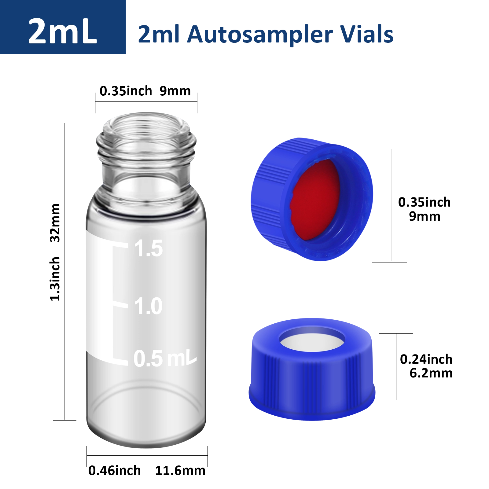 Technical drawing showing 12x32mm dimensions for 1.5ml vial