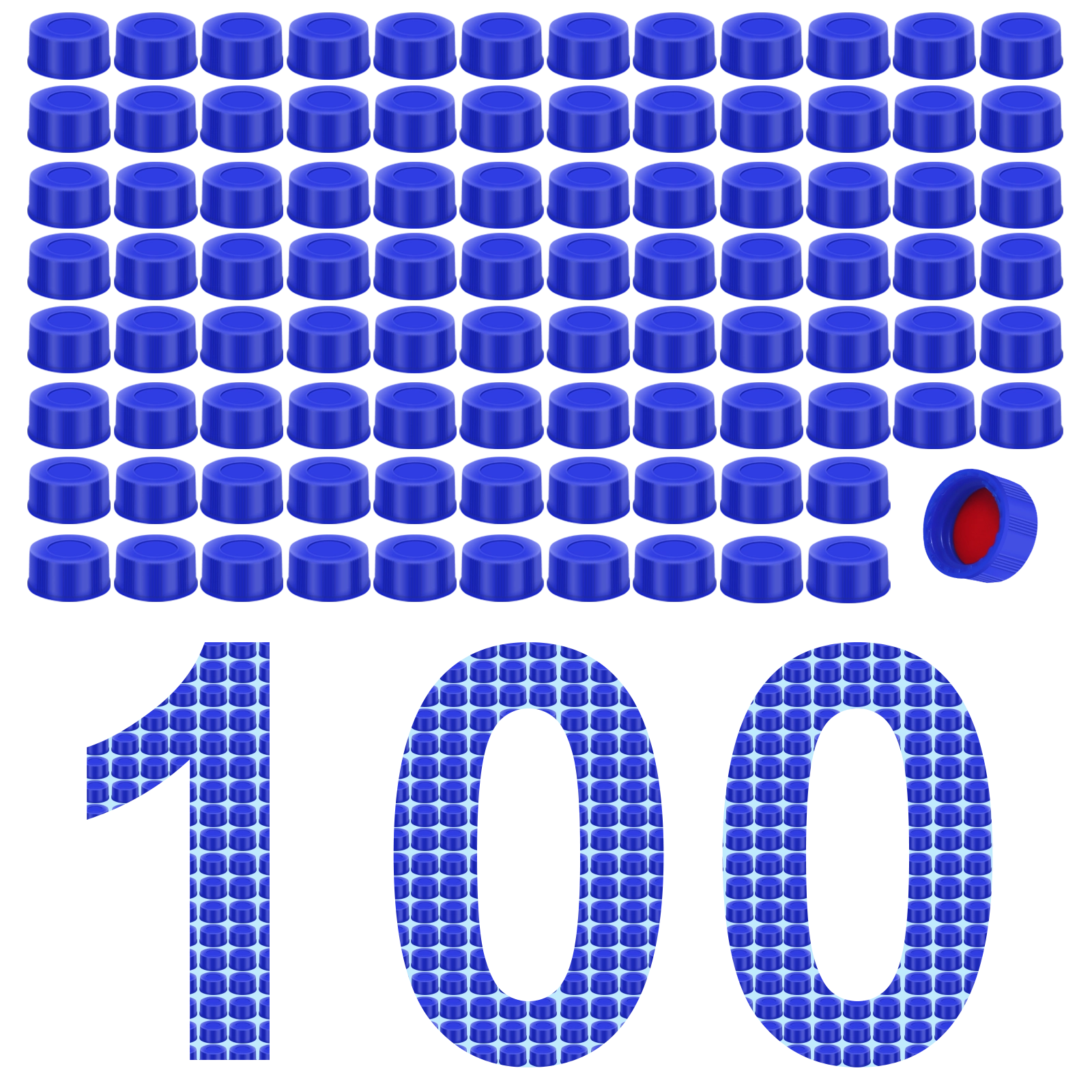 Bulk pack of 100 blue 9mm solid top chromatography vial caps