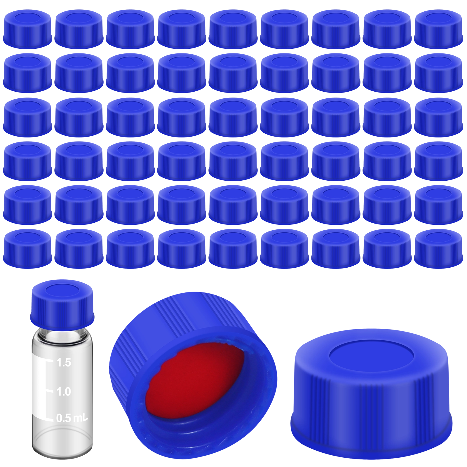 100pcs blue 9-425 solid top screw caps with PTFE silicone liner for 1.5ml vials