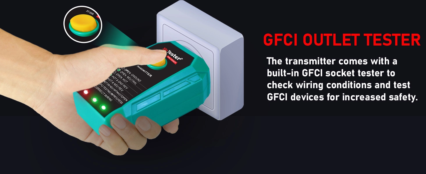 GFCI outlet testing using the digital circuit breaker finder transmitter