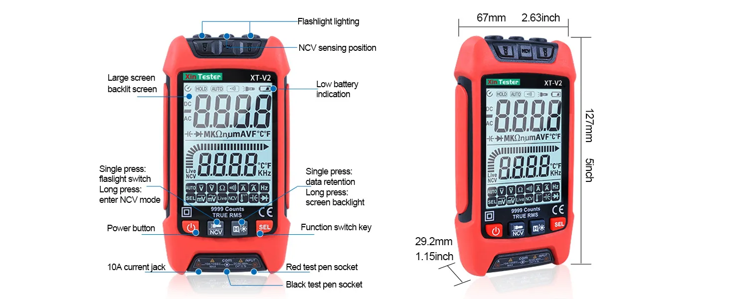 Complete Retail Package True RMS digital multimeter kit packing list with test leads