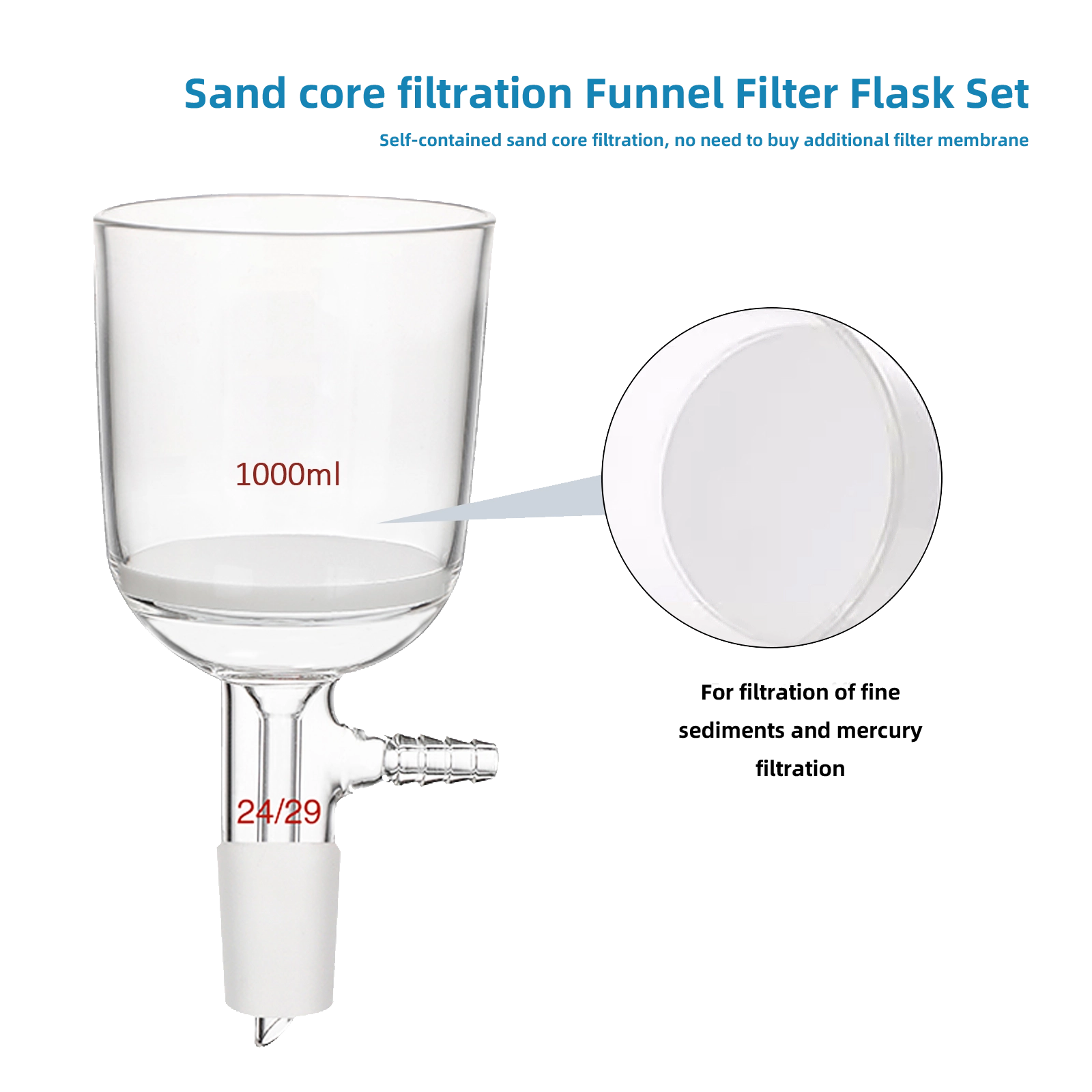Close-up of fritted glass sand core filter funnel for lab use