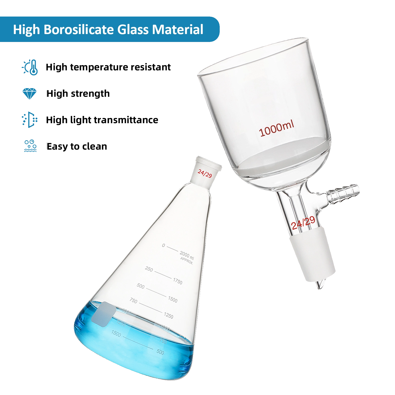 Graphic showing high temperature and thermal shock resistance of the glass
