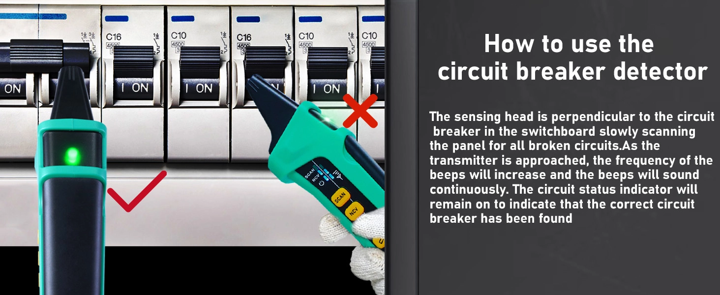 Correct sensing alignment for the XT-33A digital circuit breaker finder