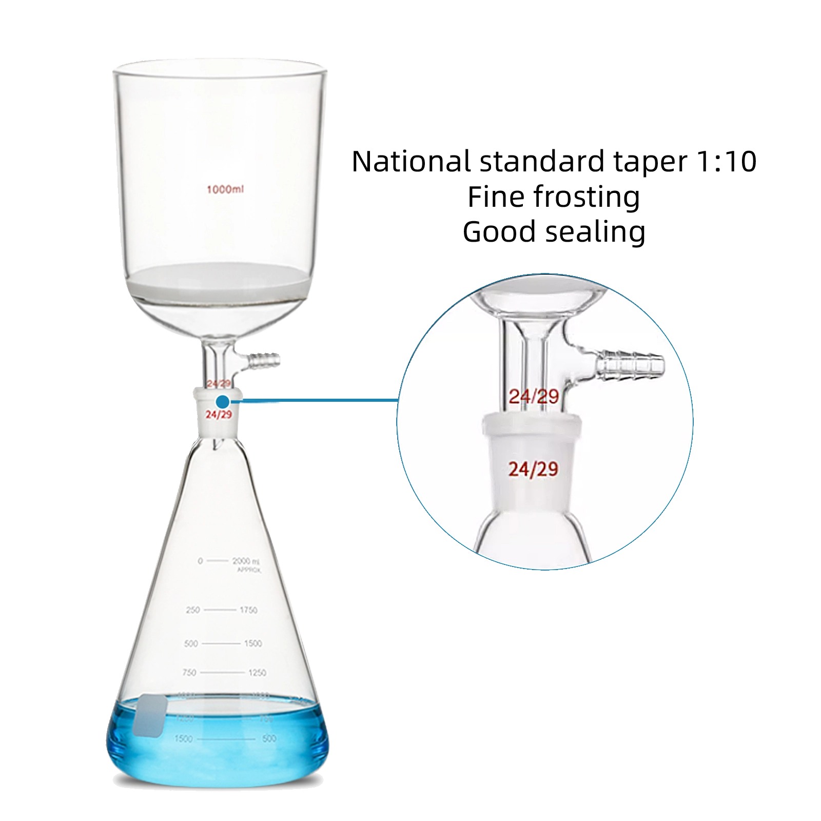 Complete glass vacuum suction filtration set with Buchner funnel and flask
