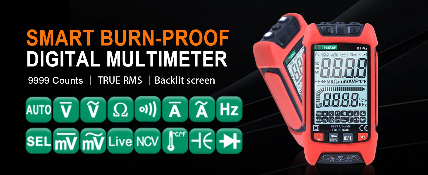 Uncompromising Anti-Burn Safety Smart burn-proof testing tool XT-V2 overview with 9999 counts display