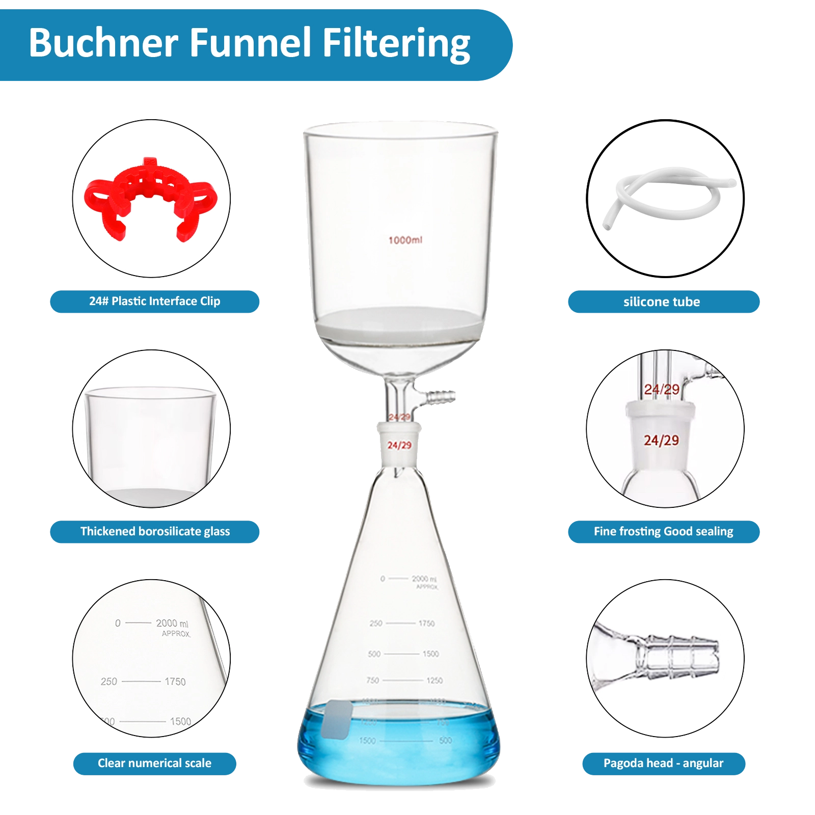 Xin Tester Glass Vacuum Filtration Kit with G3 Sand Core Buchner Funnel (9 Sizes) - Image 6