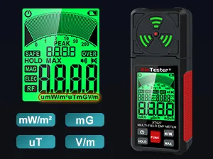 Multiple Measurement Units: mW/m², uT, mG, V/m for 3-in-1 EMF detector evaluation