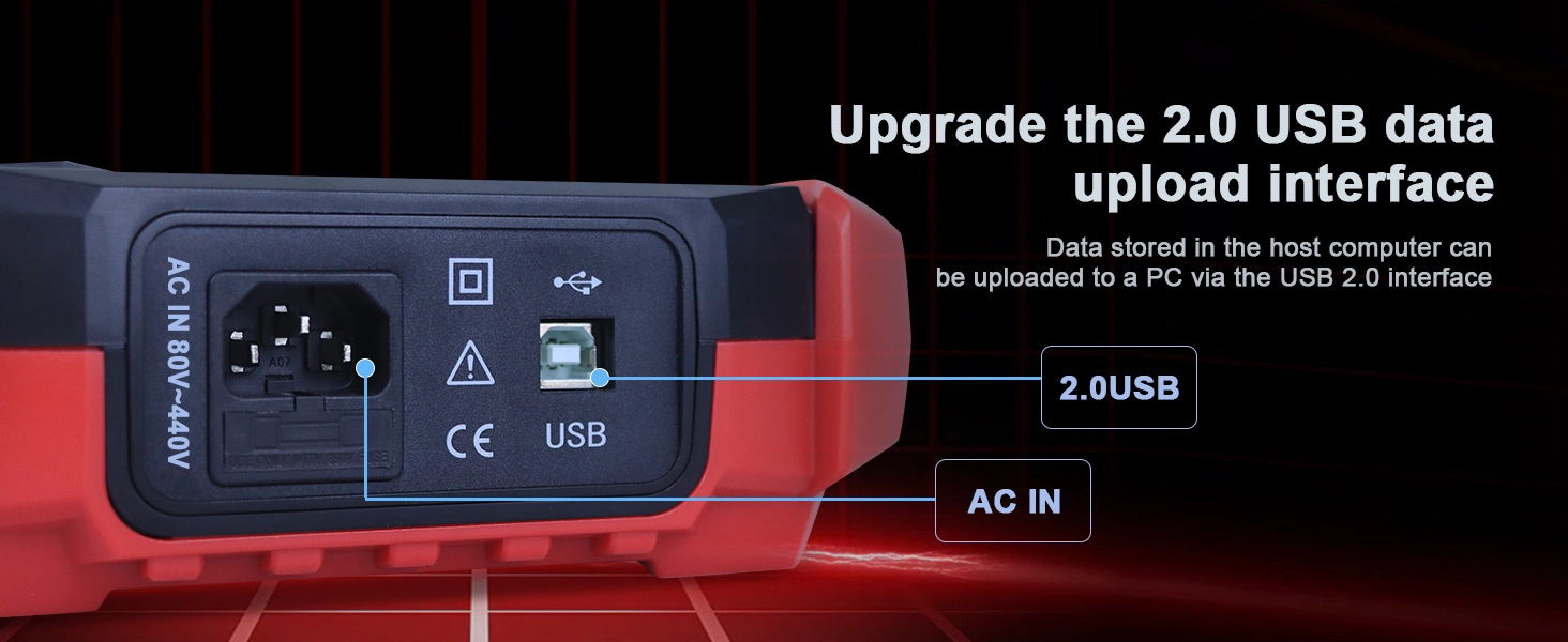 XT5910 USB Data Interface XT5910 Loop Tester highlighting the USB 2.0 data upload interface.