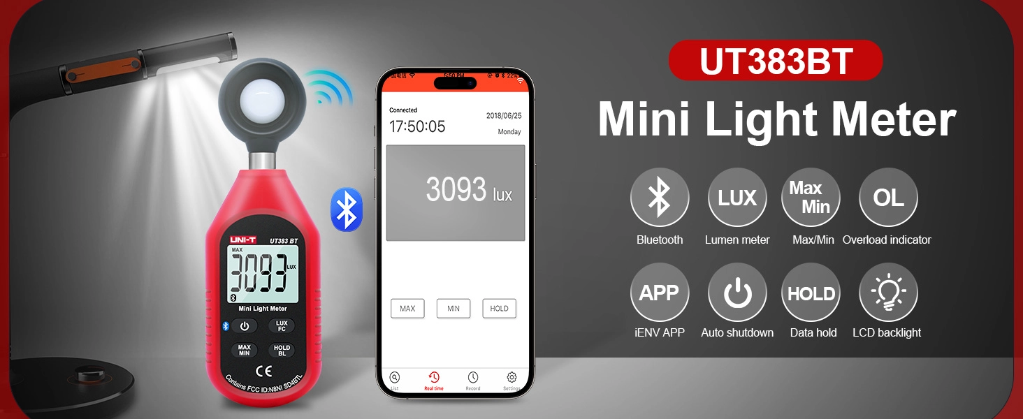 uni-t ut383bt bluetooth lux meter smart app connectivity