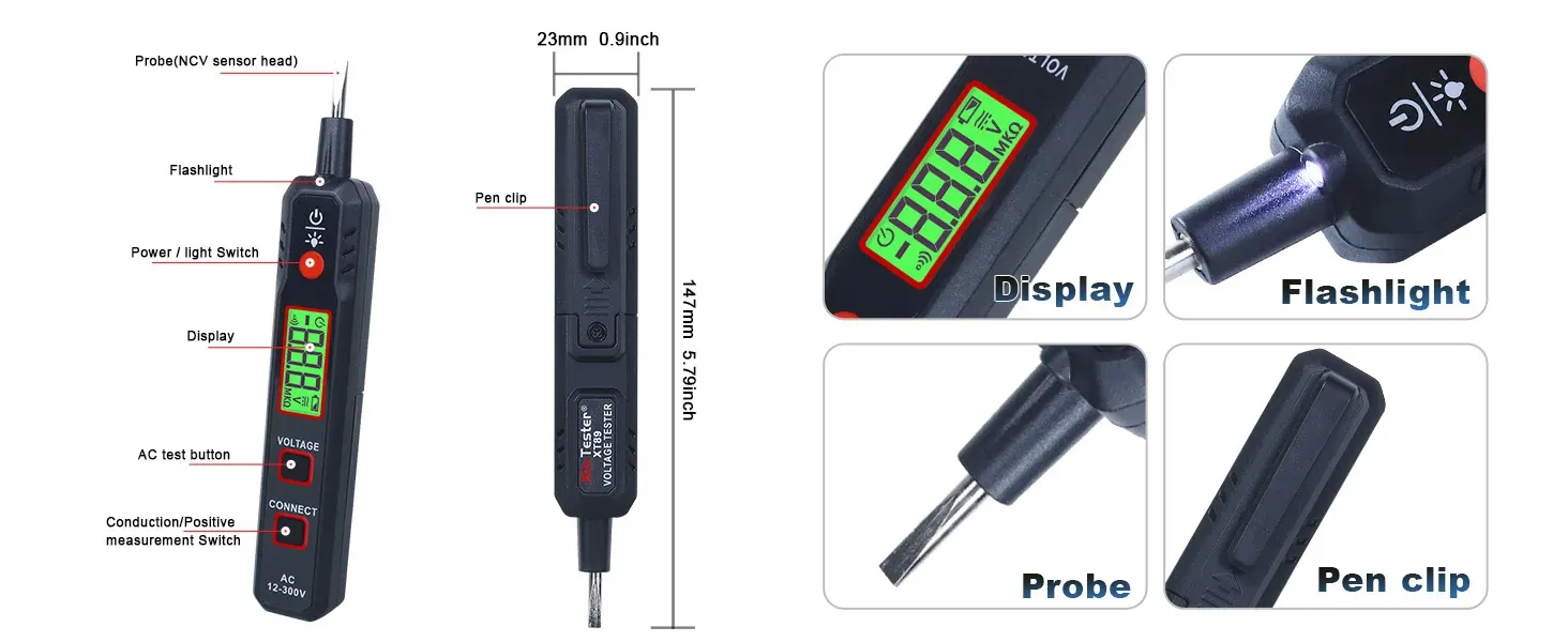 Detailed diagram showing dimensions and buttons