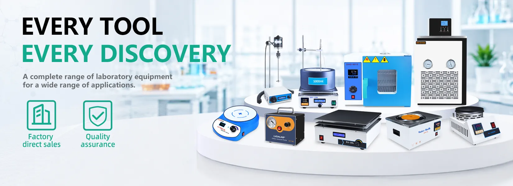Complete range of laboratory equipment for scientific discovery, featuring hot plates, magnetic stirrers, and lab ovens with factory direct sales.