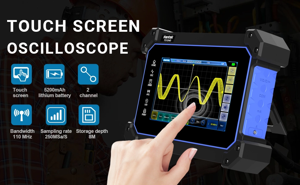 High-Speed Sampling hantek touch screen oscilloscope 110mhz 250msa sampling