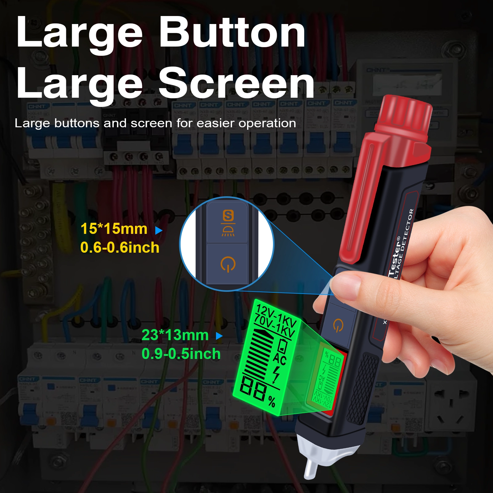Detailed view of the XT103 large buttons and color LCD screen for clear reading.