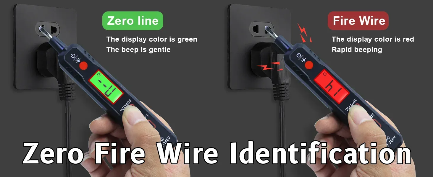 Live wire tester displaying green for zero line and red for fire line