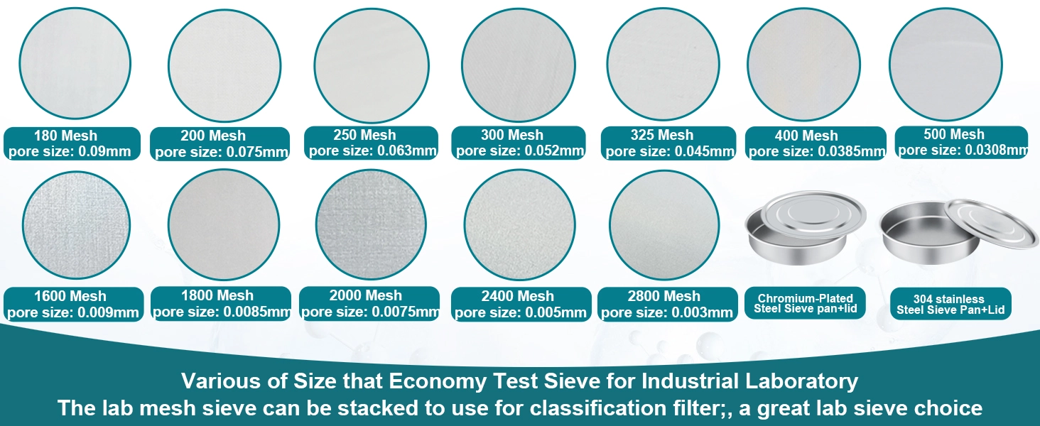 Stainless Steel Sieve Pan and Lid Set Ultra-fine 20cm test sieve specifications from 180 to 2800 mesh
