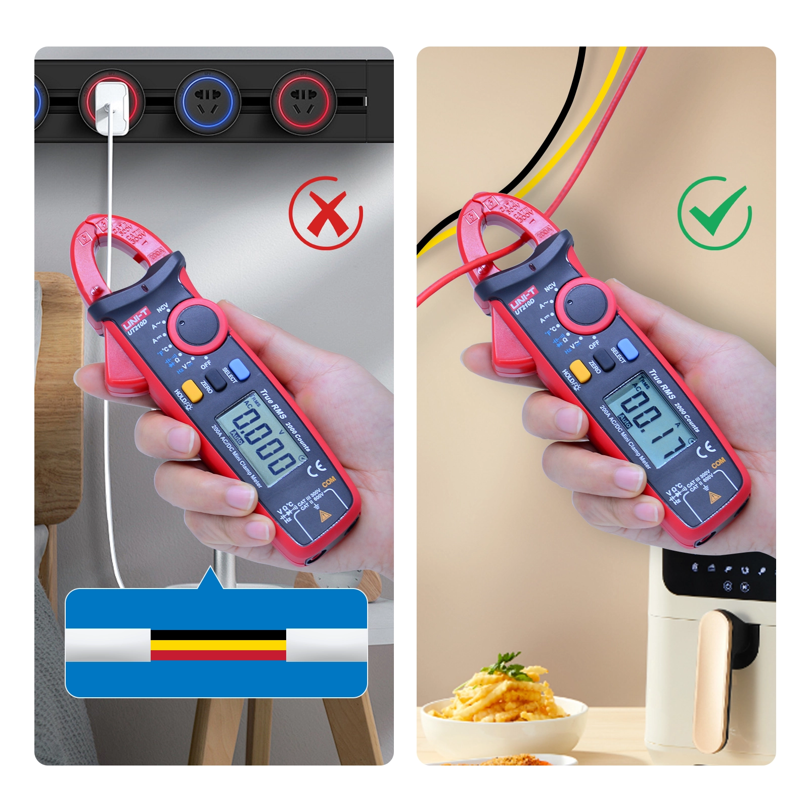 UNI-T UT210D Mini Clamp Meter Correct vs Incorrect Usage Demonstration
