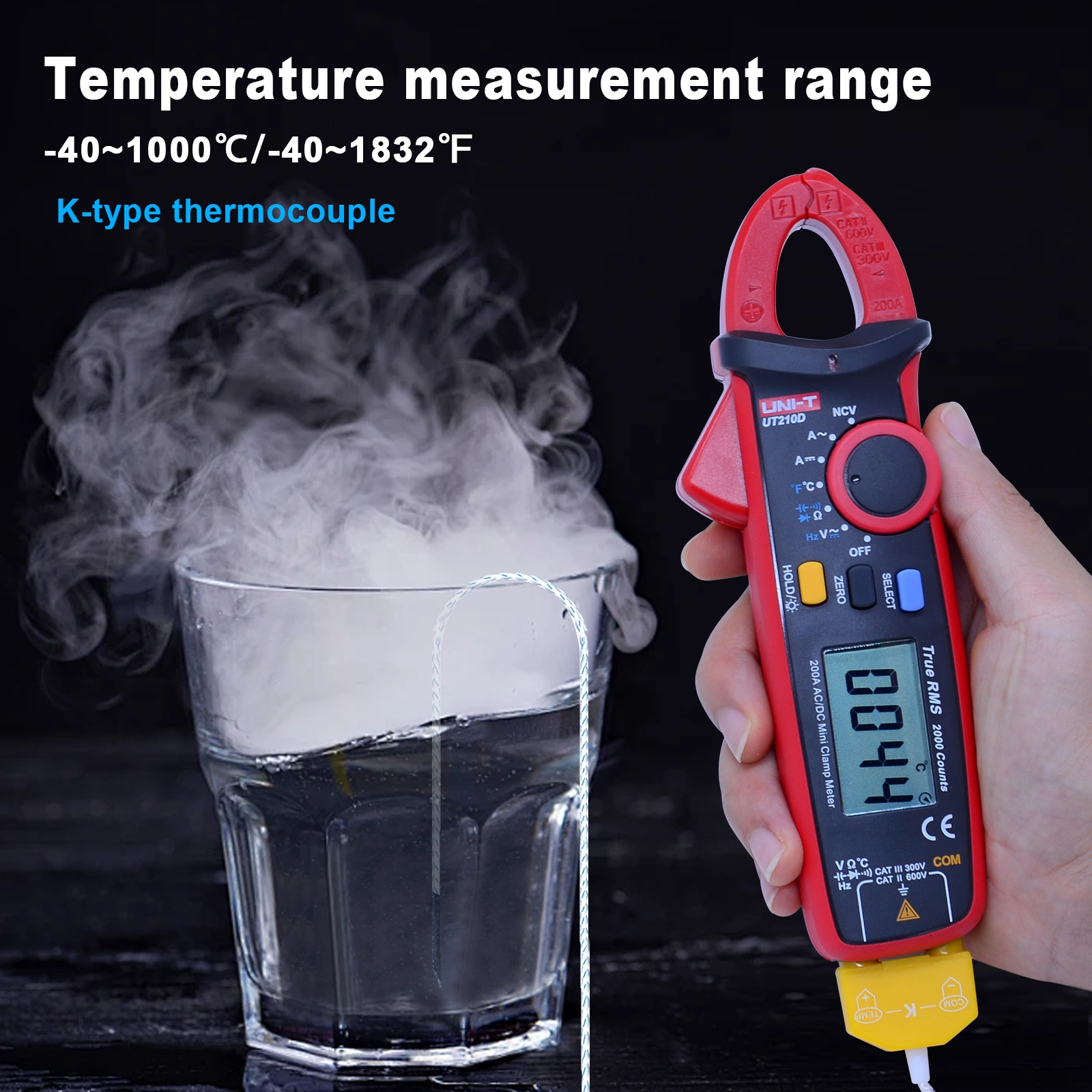 UNI-T UT210D Clamp Meter with K-Type Thermocouple for Temperature Testing