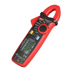 UNI-T UT211B True RMS Mini Digital Clamp Meter, Angled Front View, 0.000 mA Reading, Red/Black