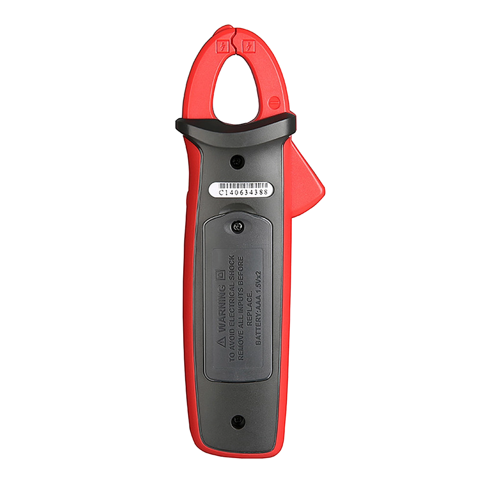 UNI-T UT211B Mini Clamp Meter, Rear View, Battery Compartment, Serial Number, Safety Warnings