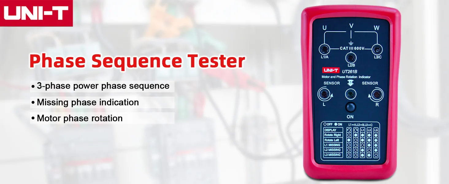 UNI-T UT261B 3-Phase Sequence Tester main features