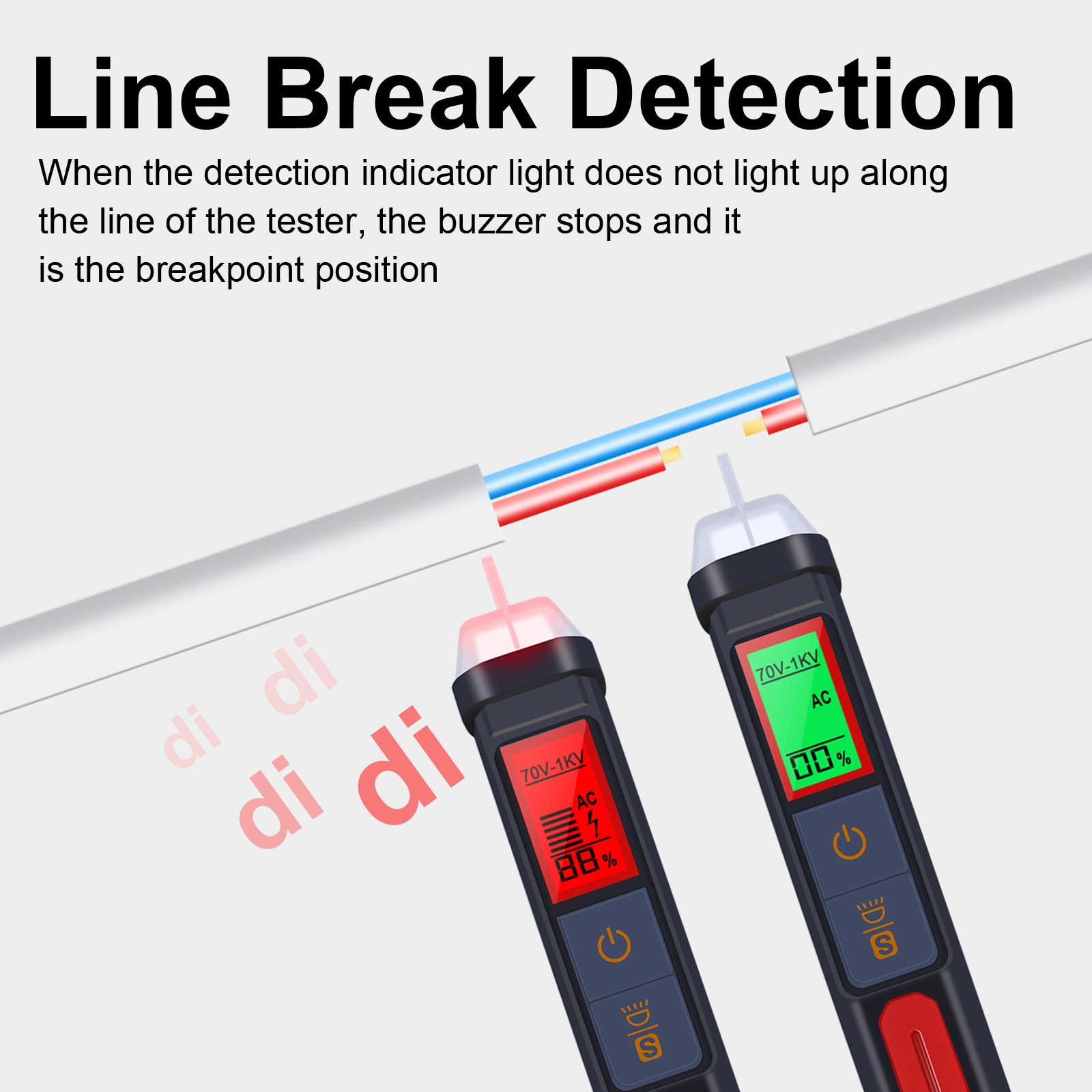 XT103 voltage detector pen locating a current breakpoint in an insulated electrical wire.