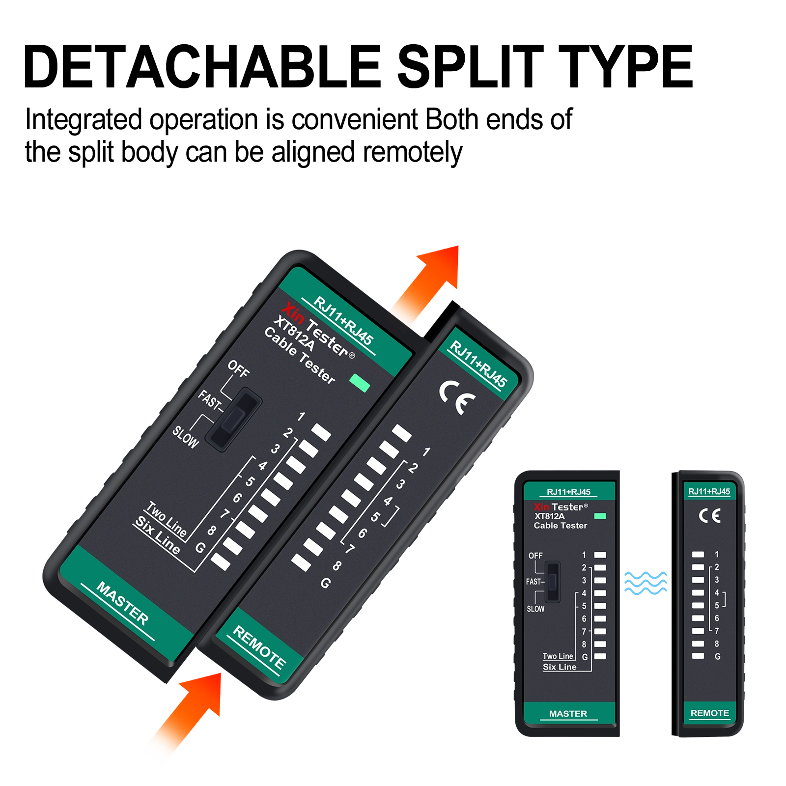 Detachable Master and Remote units of the XT812A for long-distance cable continuity testing.