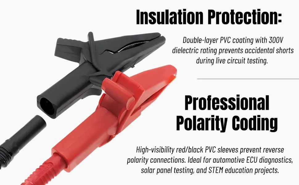 HT18A alligator clips with double-layer PVC insulation and polarity coding