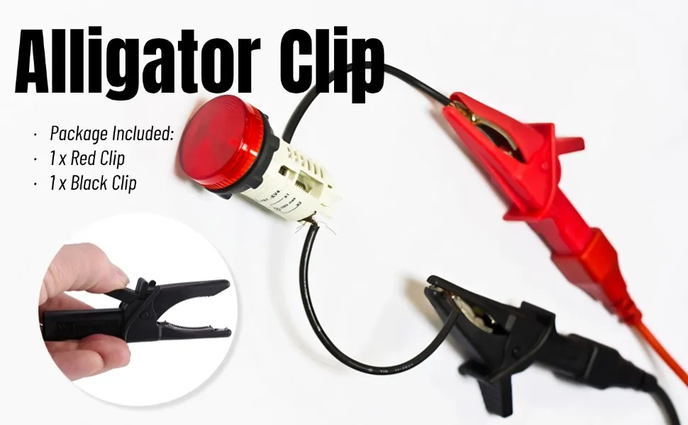 HT18A alligator clips safely gripping wires during circuit testing