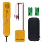 Complete cable tracker kit including receiver, sender, 9V batteries, and carrying bag.