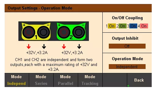 Independent, series, parallel, and tracking operation modes interface