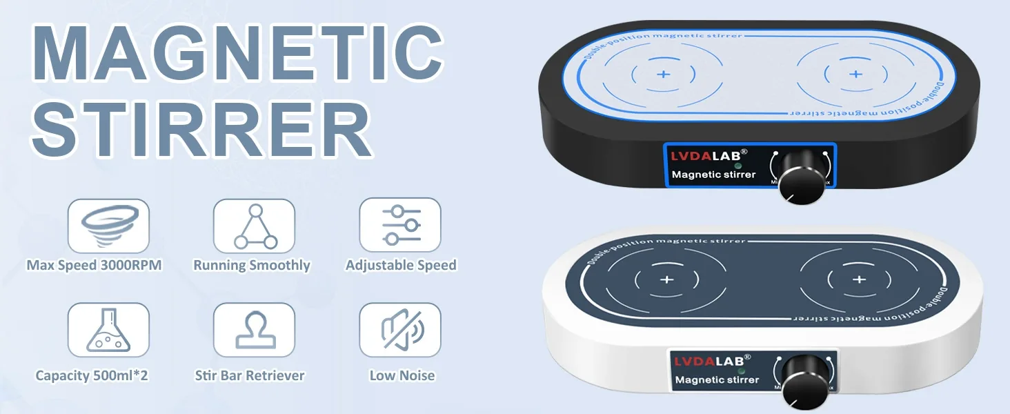 True Independent Dual-Zone Control LVDALAB dual magnetic stirrer showing independent dual zone control interface