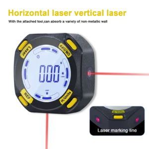 XT320 digital protractor projecting horizontal and vertical laser marking lines for accurate wall alignment