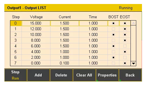 List and data recording function generating complex output sequences