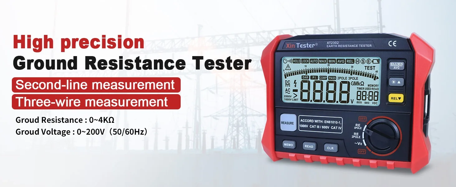 Professional Ground Resistance Tester Xin Tester XT2302 digital ground meter taking precise resistance measurements